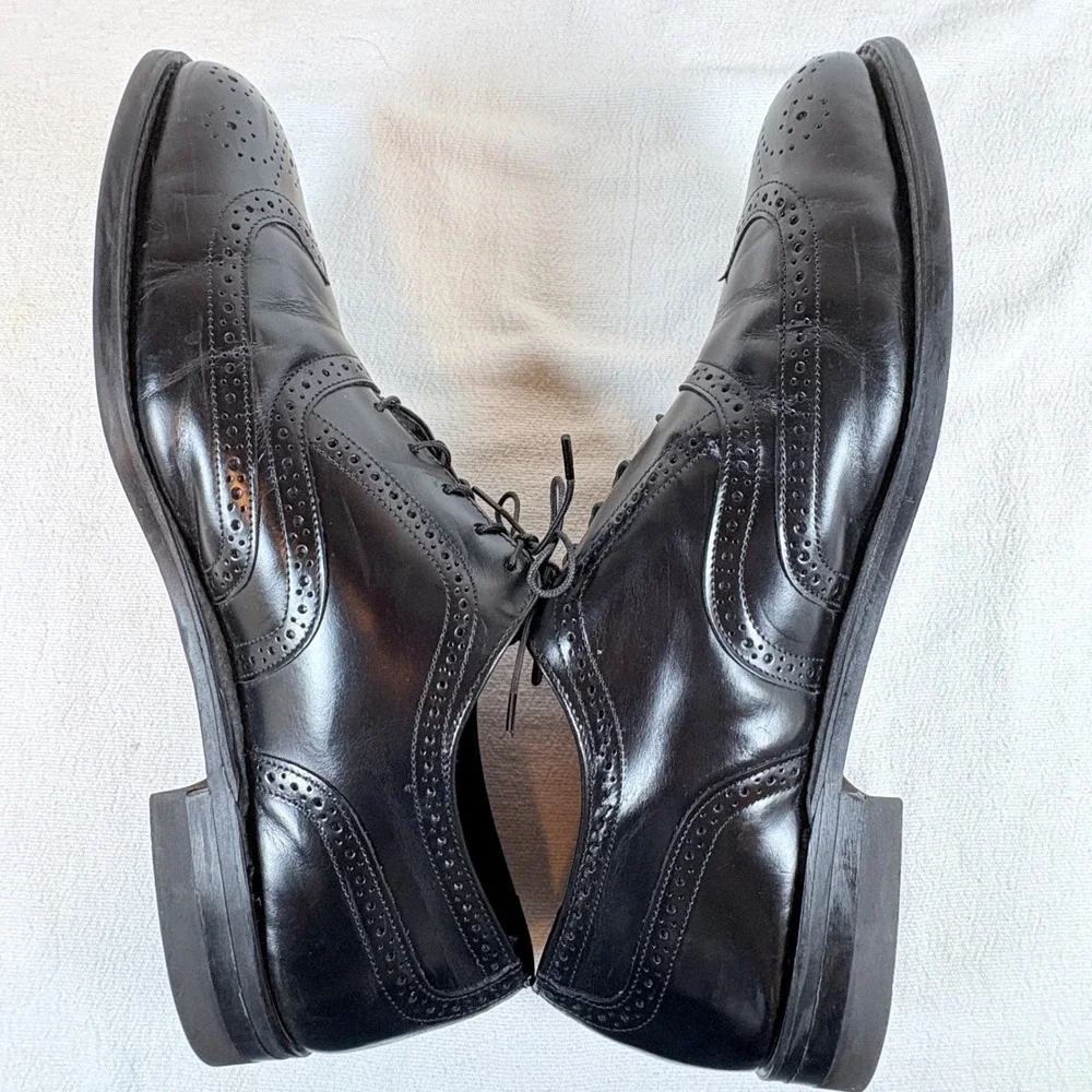 Vtg Iron Age Bostonian Men 11.5 M Black Leather Wingtip Safety Toe Shoes USA